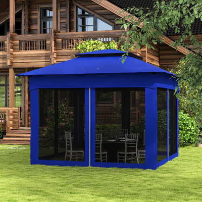 Auvent escamotable 11 pi X, abri de patio extérieur avec filet amovible, tente de jardin pour jardin, pavillon bleu 11 pi, tente à fermeture à glissière amovible, jardin