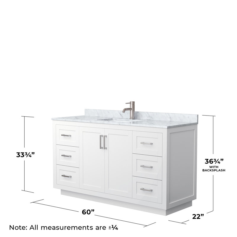 Miranda 60" Freestanding Single Bathroom Vanity with Marble Top, White, Brushed Nickel