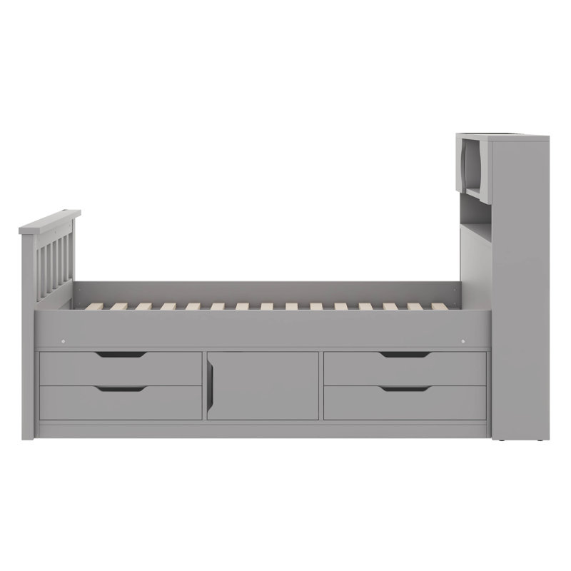Twin Size Captain Platform Bed Frame With Shelves And Drawers