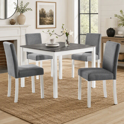 5-Piece Dining Table Set with 4 Chairs, Compact and Stylish for Small Spaces, Grey & White Two Tone, Easy to Assemble and Maintain