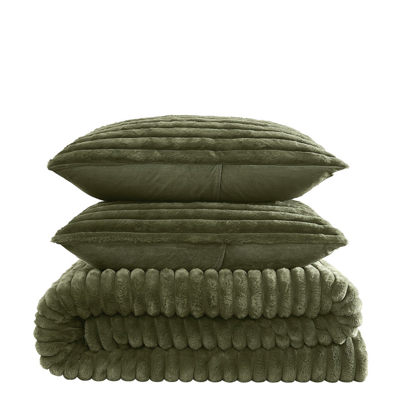 Frye Channel Stitch Velvet Comforter Set, Queen Comforter + 2 Queen Shams, Green