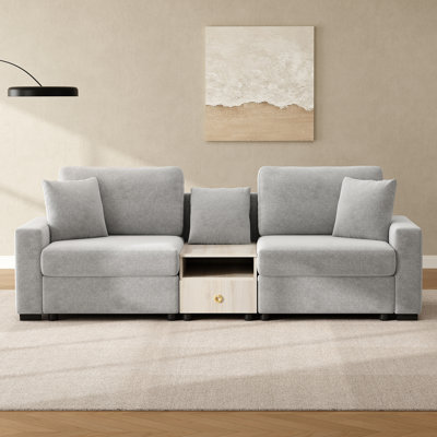 Canapé modulaire en chenille 95,7 po avec accoudoirs de rangement et console centrale