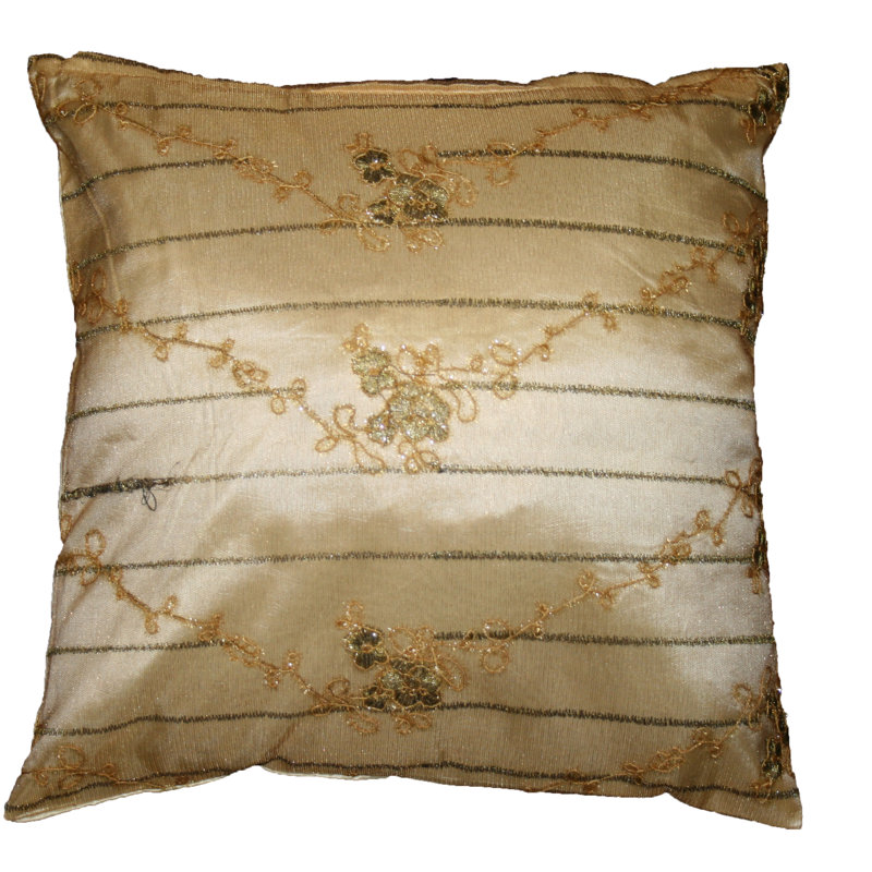 Swiss Embroidered Embroidered Lace Decorative Pillow Cover, Gold