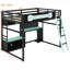 Lit mezzanine double avec bureau, tablettes, ports, éclairage à DEL et en noir + - Améliorez votre espace de jeu, les lumières de la structure en bois massif combinent style, fonctionnalité et confort.-1315533075