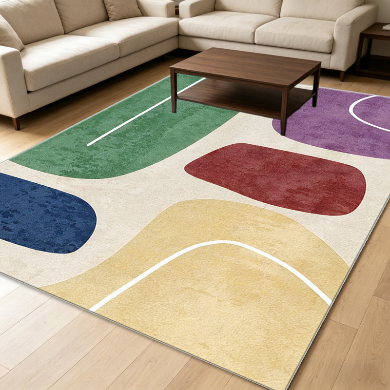 Green Red Abstract Shapes area rugs for Living Room, Soft and Comfortable, Suitable for all seasons, easy to maintain, machine washable Indoor floor mat, Under Table Farmhouse suitable for Bedroom, Dining Room, Study, Patio, Balcony, Home Decor
