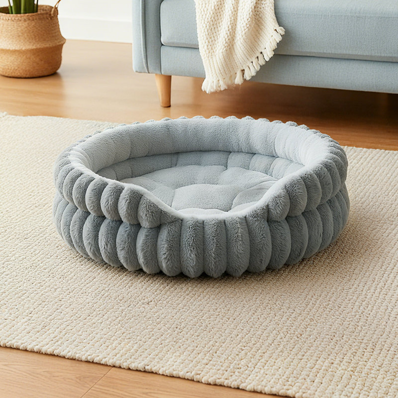 Faux Fur Pet Bed, Small (16cm H x 50cm W x 50cm D), Dark Grey