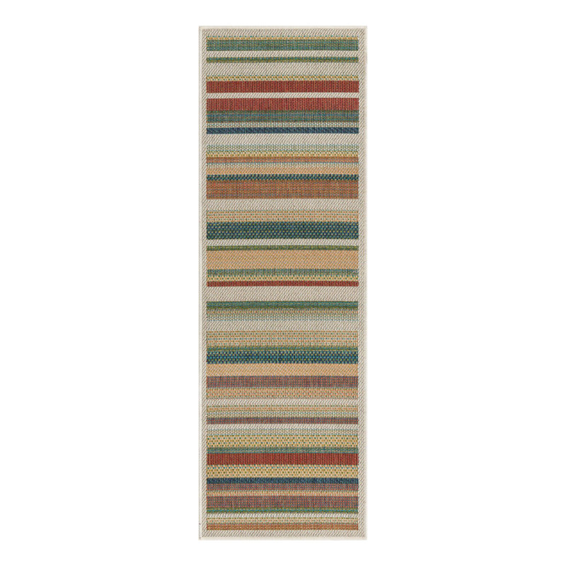 Tapis intérieur / extérieur rayé beige / vert / rouge Dimesford, Tapis de couloir 2 pi x 5 pi 11 po
