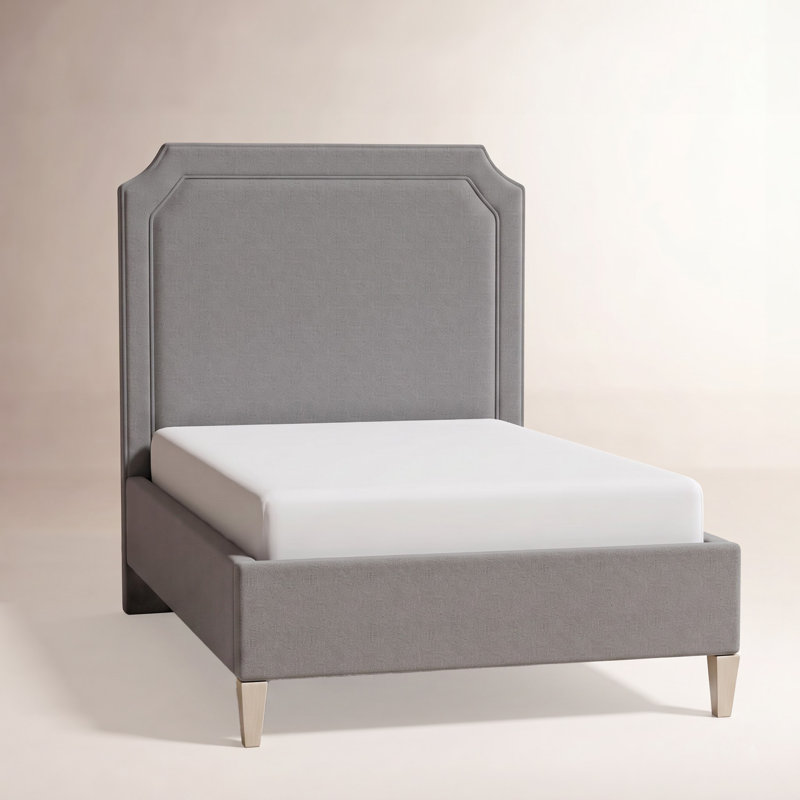 Chandler Low Profile Upholstered Bed, Frost White Finish, Queen, Light Blue Performance Fabric; 0851-55