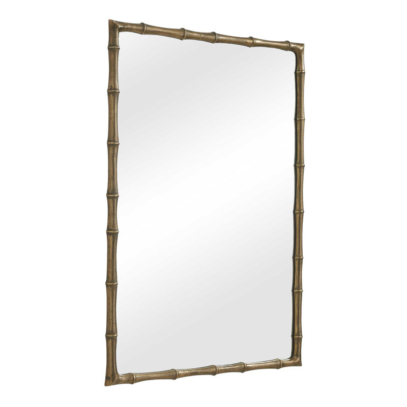  Miroir rectangulaire en laiton et bambou