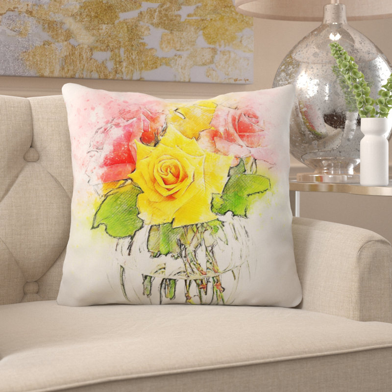 Coussin décoratif fleurs Tim, Microsuède, Intérieur