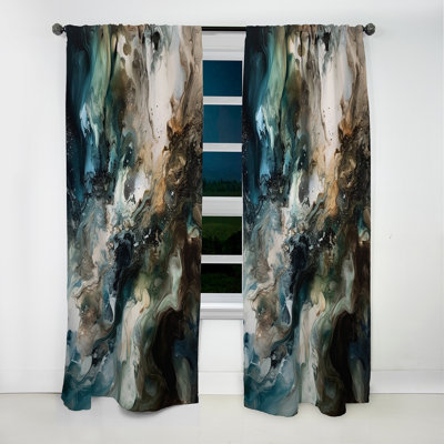 Rideau occultant en velours géométrique vert et noir Inner Worlds of Marble III - 1 panneaux