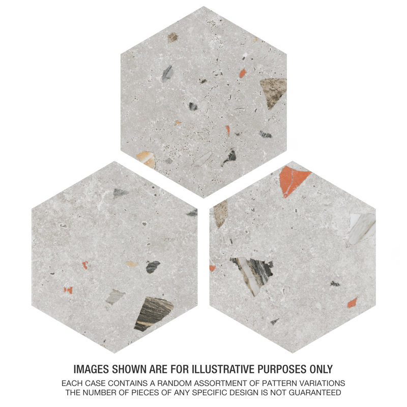 Sonar Hex 9" x 10" Porcelain Stone Look Wall & Floor Tile, Silver