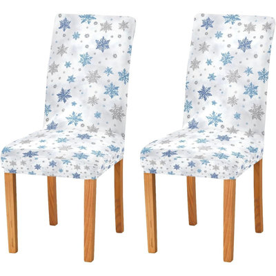Christmas Chair Covers - White - Set Of 4, Snowflake Pattern, Stretch Spandex, Removable Slipcovers For Dining Chairs