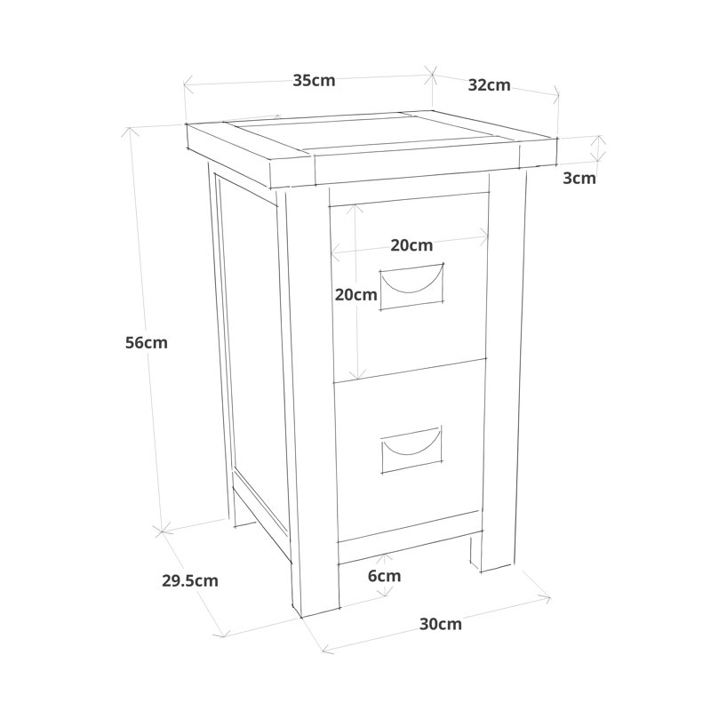 Aurelie 2 Drawer Bedside Table, Waxed