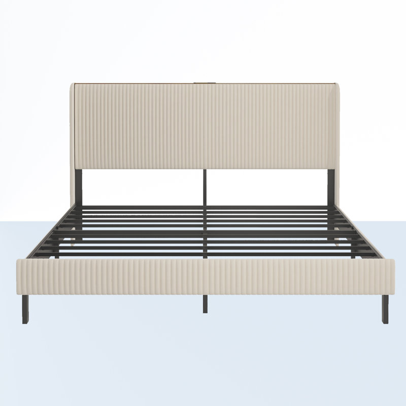 Metal Platform Bed Frame With Charging Station Headboard, King