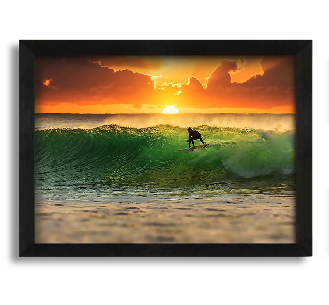 Gerahmtes Leinwandbild Surfer Sunset