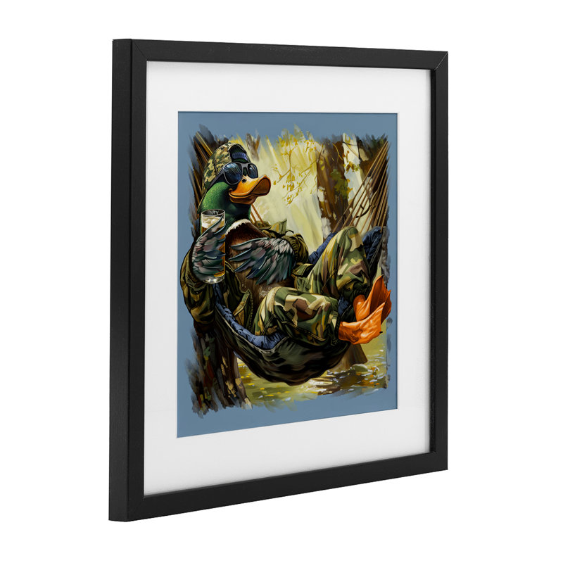 «Mallard Hammock in Camo», reproduction encadrée sous verre, conception de Jim Baldwin, H 13 po x l 13 po, Cadre noir minuit