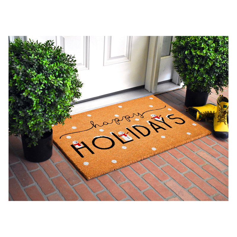 Natural Black and White Coir Happy Holidays Outdoor Christmas Door Mat, 17" W x 29" L