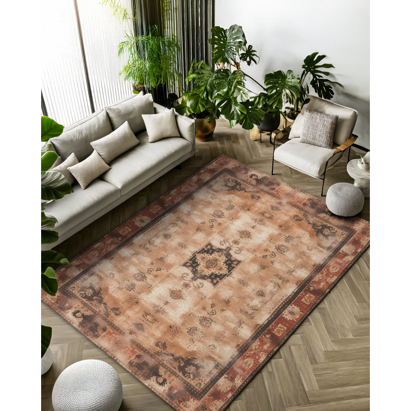 Gracianna Collection Digital Print Cotton-Polyester Brown Moroccan Rug, Runner 2'8" x 14'10"