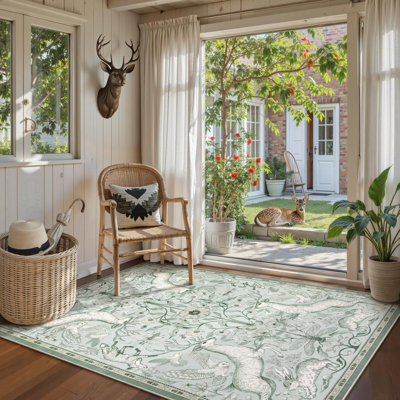 Goldene Boho Animal Washable Living Room Area Rugs, Soft Rugs for Bedroom, Boho Non Slip Carpet