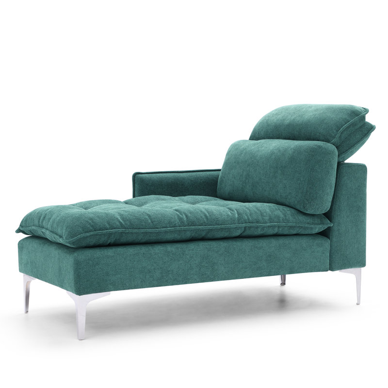 Chaise longue rembourrée Meshawn avec appui-tête réglable, Lin vert