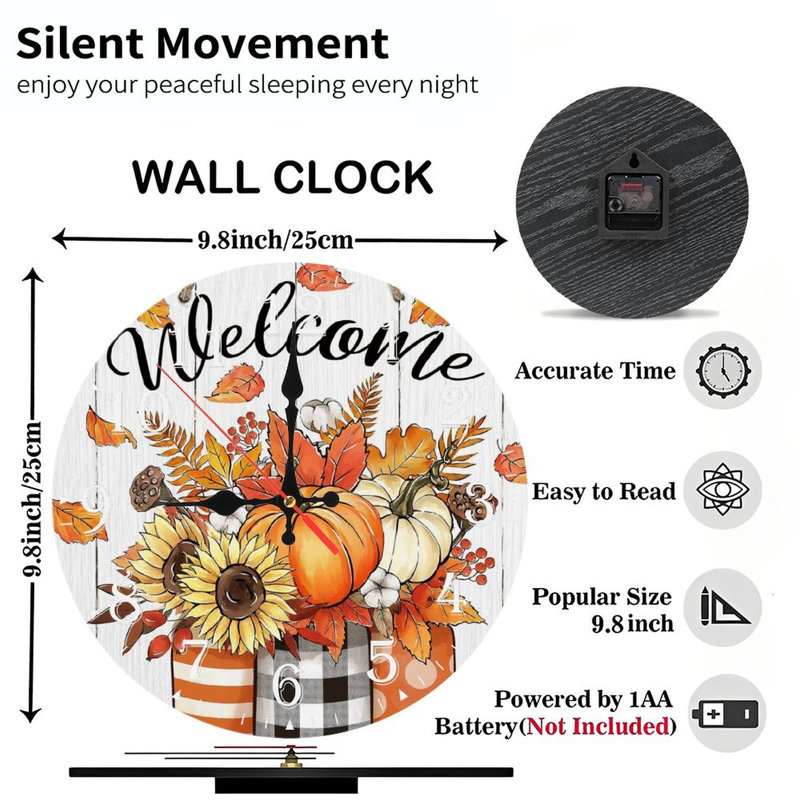 Horloge murale en bois 10 po, mouvement silencieux, à piles (piles AA non incluses), décor artistique, parfait pour les décorations
