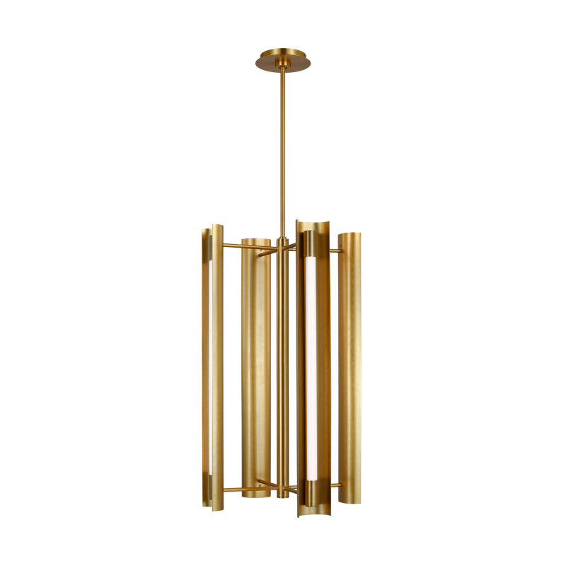 - Light LED Unique/Statement Pendant, 28" H x 16.13" W x 16.13" D, 4, Burnished Brass