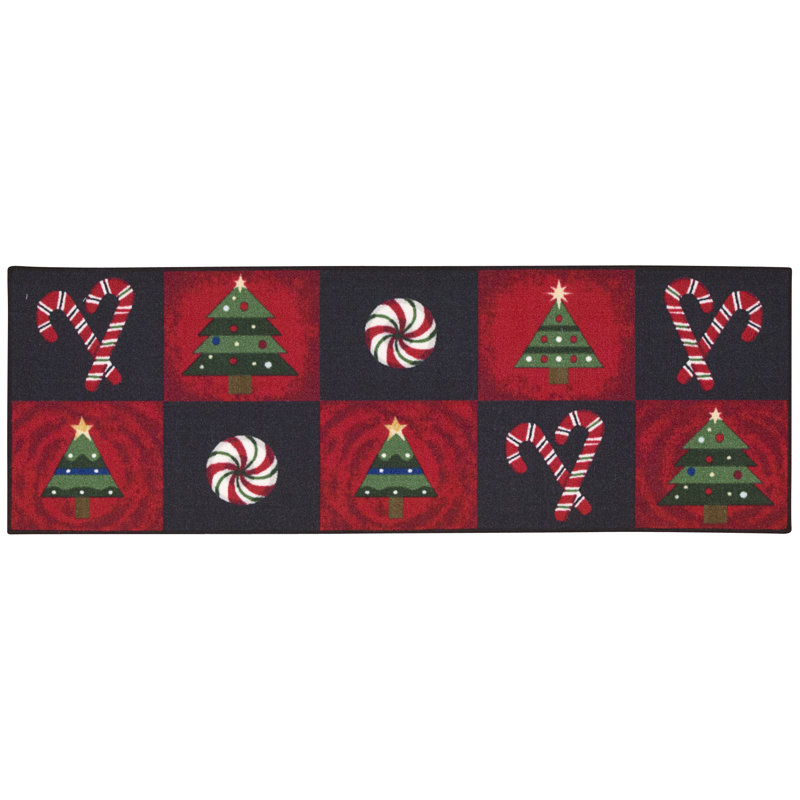 Tapis noir / rouge Candy Canes, Tapis de couloir 1 pi 8 po x 4 pi 11 po