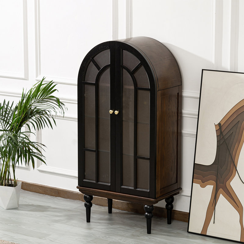 Bar Mid-Century en bois massif et verre