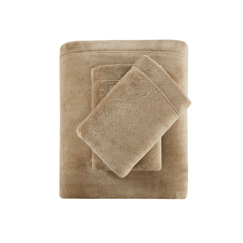 Drap double taupe, 100% matériau et lisse, brossé deux fois, comprend des taies d'oreiller plates et ajustées, taille facile d'entretien, drap élastique, lavable à la machine, lit