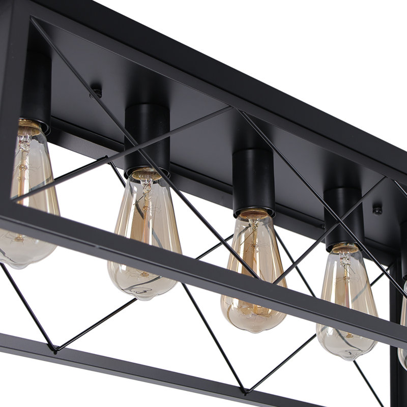 5 - Light Farmhouse Open Cage Rectangular Flush Ceiling Light, Black