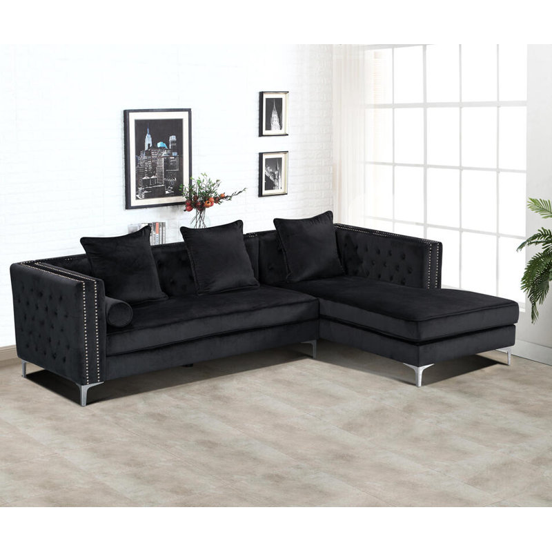 Canapé modulaire en velours 105 po Ele droite, Velours vert