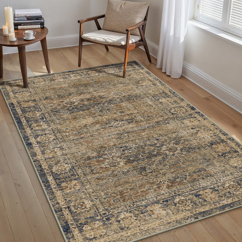 Tapis brun lavable avec envers antidérapant Ladonya, Rectangulaire 3 pi x 5 pi