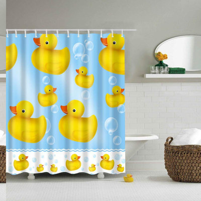 Sunny Splash Duck Bubble Shower Curtain - Waterproof Polyester, Includes 12 Hooks