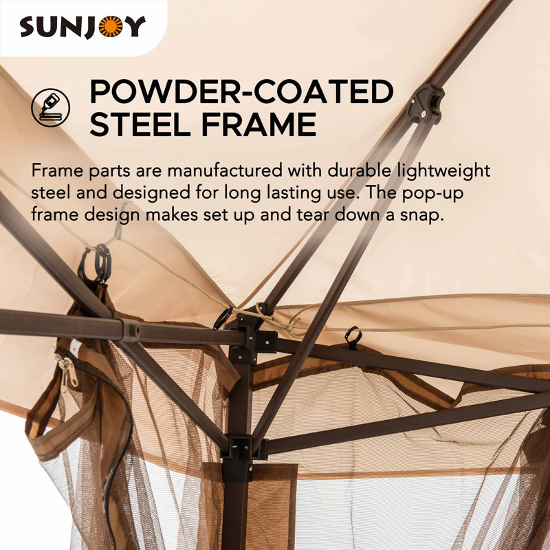 Brown Steel Frame Pop-Up Gazebo with Solar LED Lighting