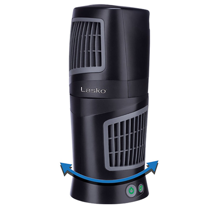 Compact Black Oscillating Tower Fan with Pivoting Top