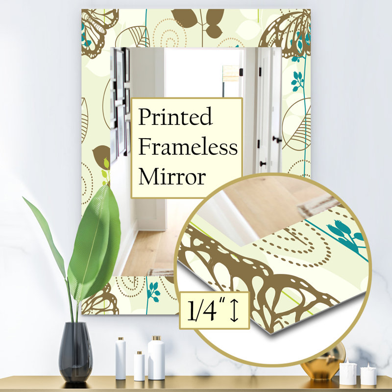 Miroir mural traditionnel avec papillon des feuilles, H 24 po x l 32 po