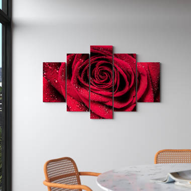 Lukka 'Red Rose Petals with Rain Droplets' - 5 Piece Wrapped Canvas Photograph Set Wade Logan