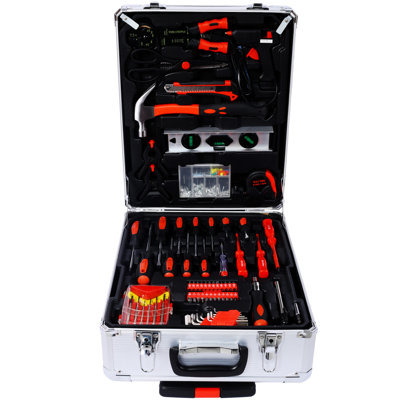 899Pcs Ensemble d'outils pour la maison avec rangement roulant - Aluminium argenté Idéal pour l'entretien et les amateurs de bricolage 899 Commode 4 tiroirs pour toutes les tâches ménagères de jardin
