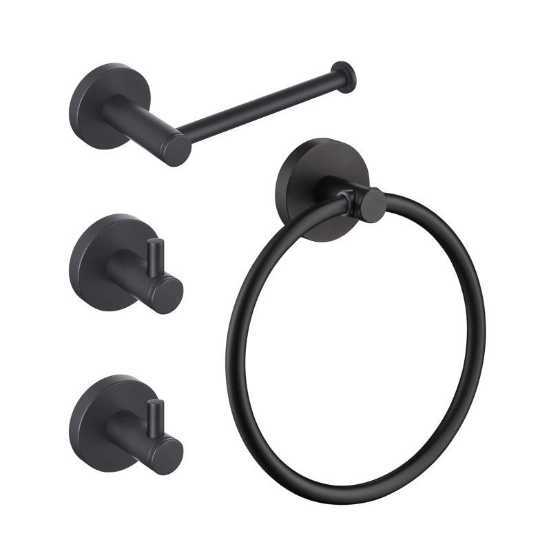 Circular 4 - Piece Bathroom Hardware Set, Matte Black
