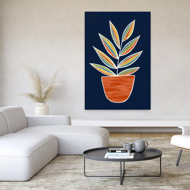 Plante en pot - Art mural abstrait plante audacieuse et colorée, 60" H x 40" W