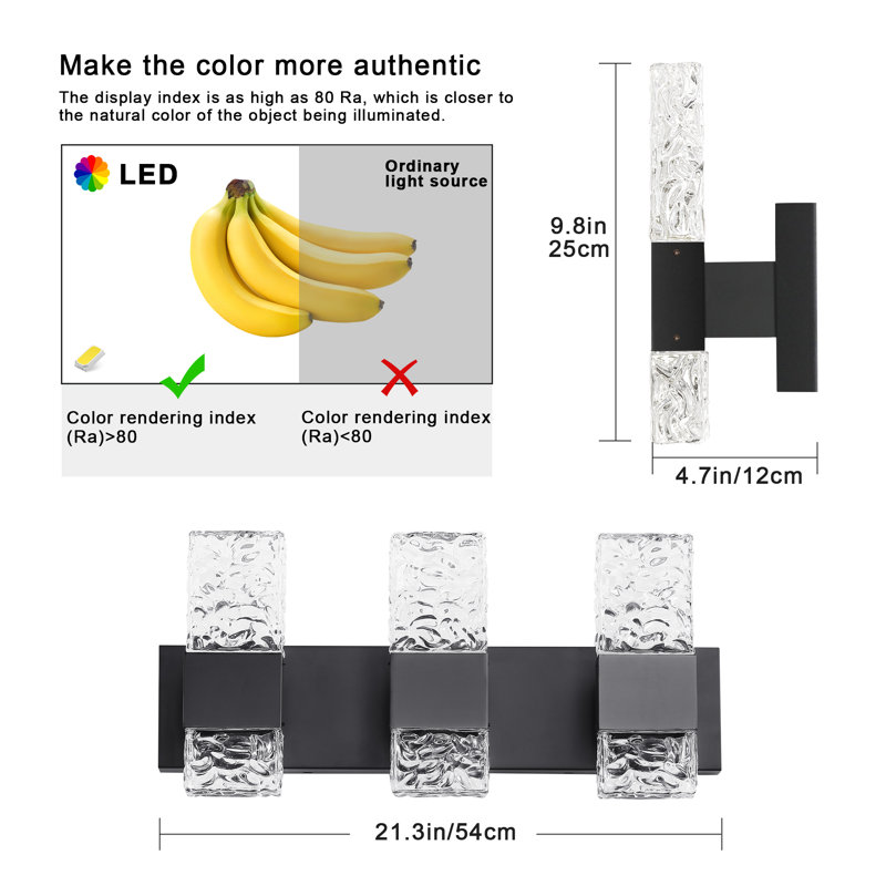 Luminaire de meuble-lavabo Luxcien, 3 lumières, Noir mat