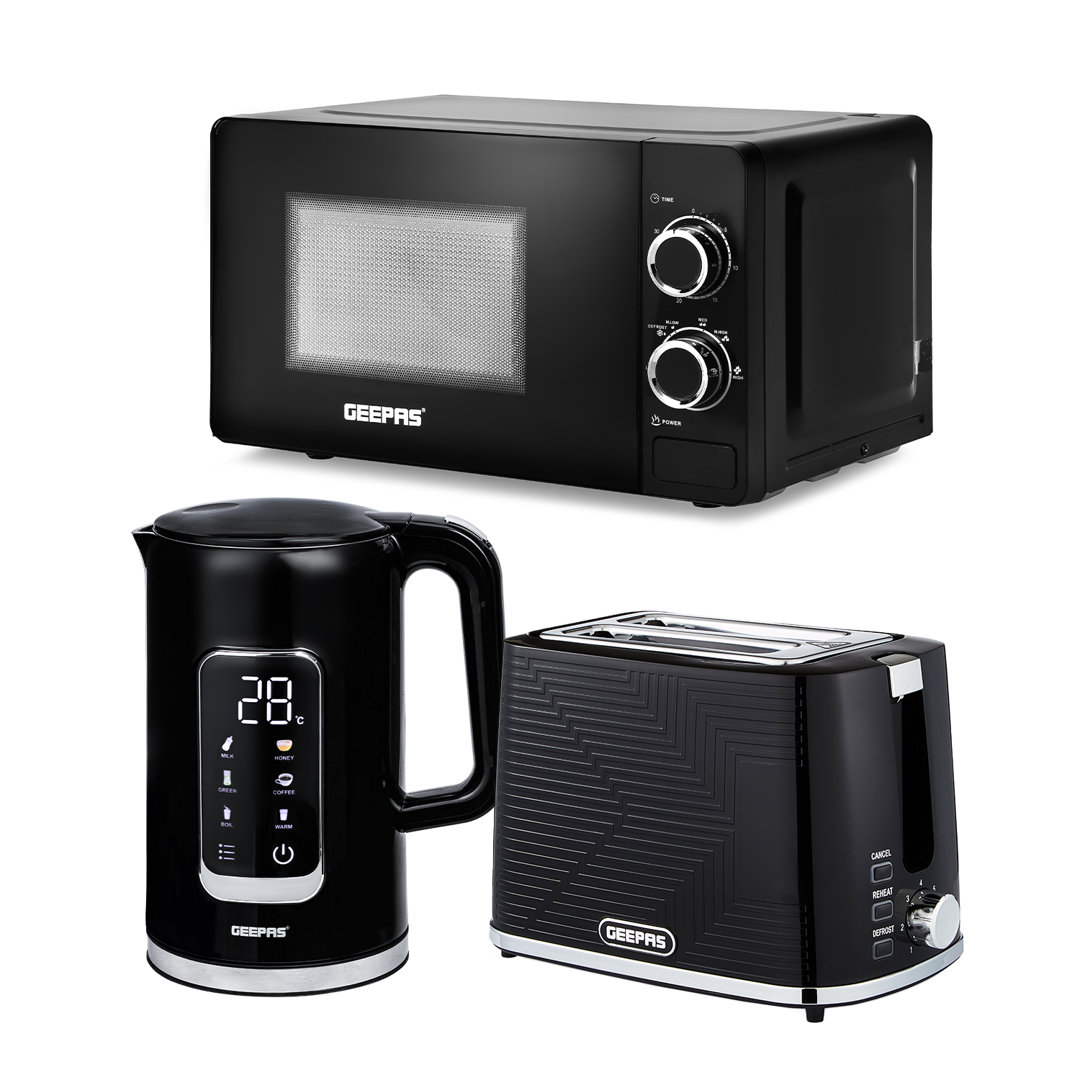Geepas Unisex Black 1.7L Digital Electric Kettle 2 Slice Bread Toaster & 20L Solo Microwave Kitchen Combo Set In - Image 6