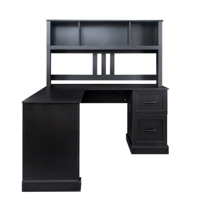 Bureau d'ordinateur élégant avec huche dans une finition noire antique intemporelle