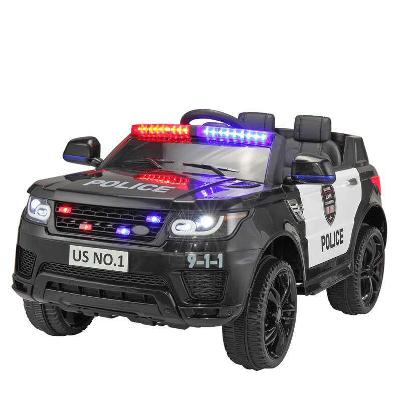 12V Black Police SUV Ride-On Car with Remote Control