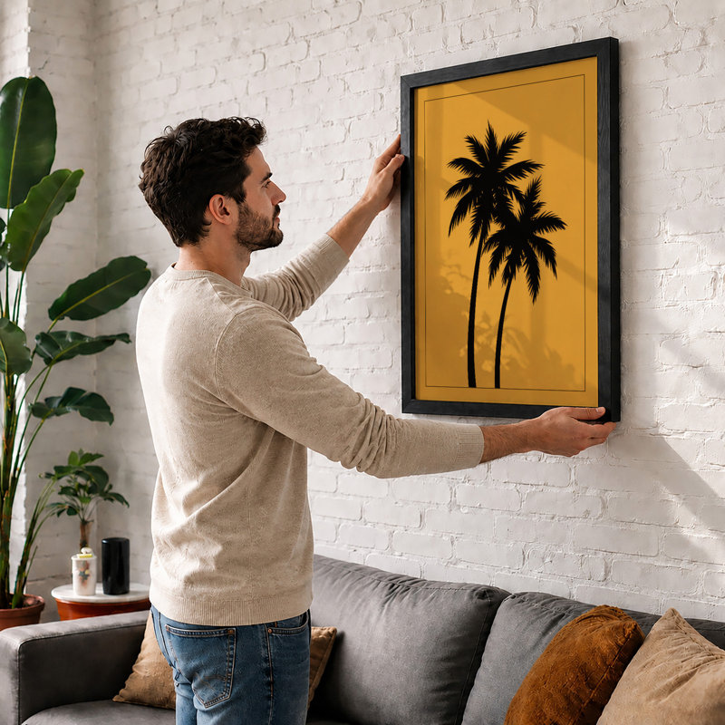 Palm Silhouettes Tropical - Framed Print, A3 - 42.0 x 29.7 cm, White