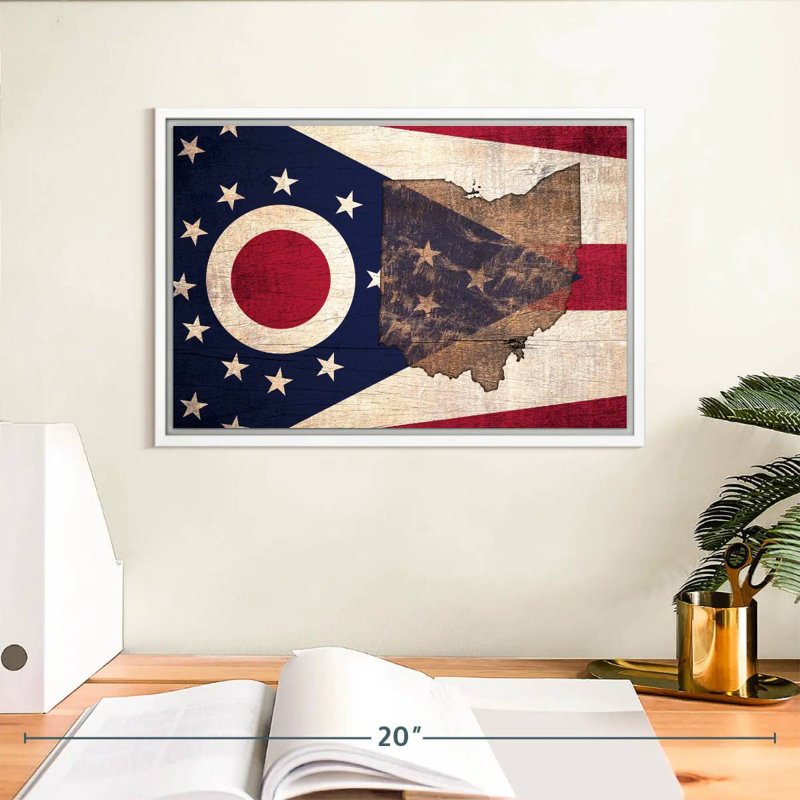 Carte de l'État sur le drapeau de l'Ohio, Cadre flottant blanc, 13 po x 9 po