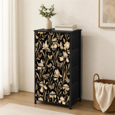 Commode 4 tiroirs pour chambre à coucher Vintage Floral Butterfly Crème Iris Fleurs Noir Petite grande commode pour vêtements