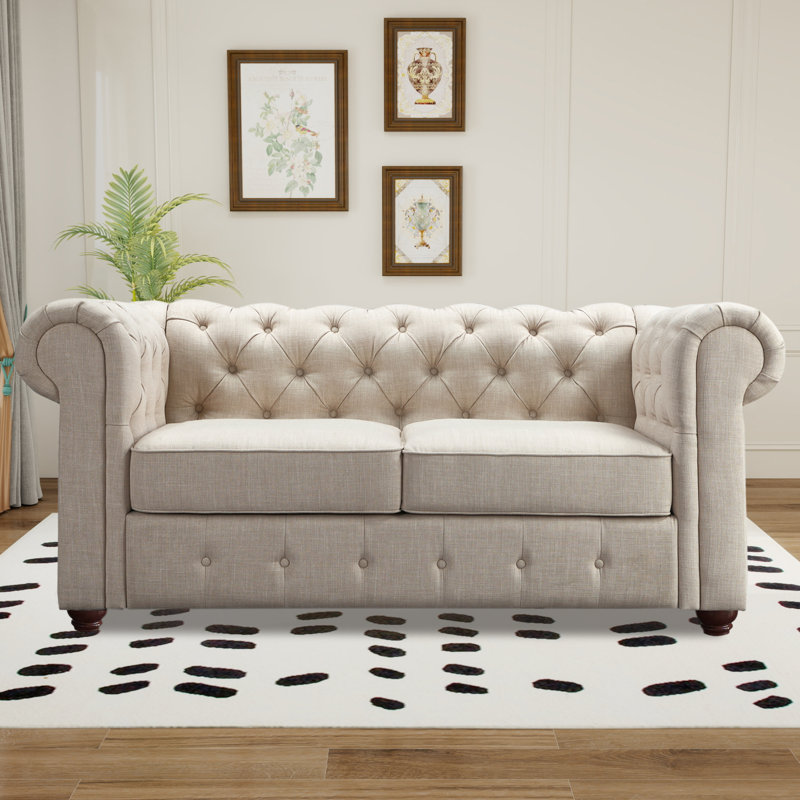 Causeuse rembourrée capitonnée, causeuse Chesterfield avec accoudoir à accoudoirs à défilement, canapé modulaire pour le bureau du salon