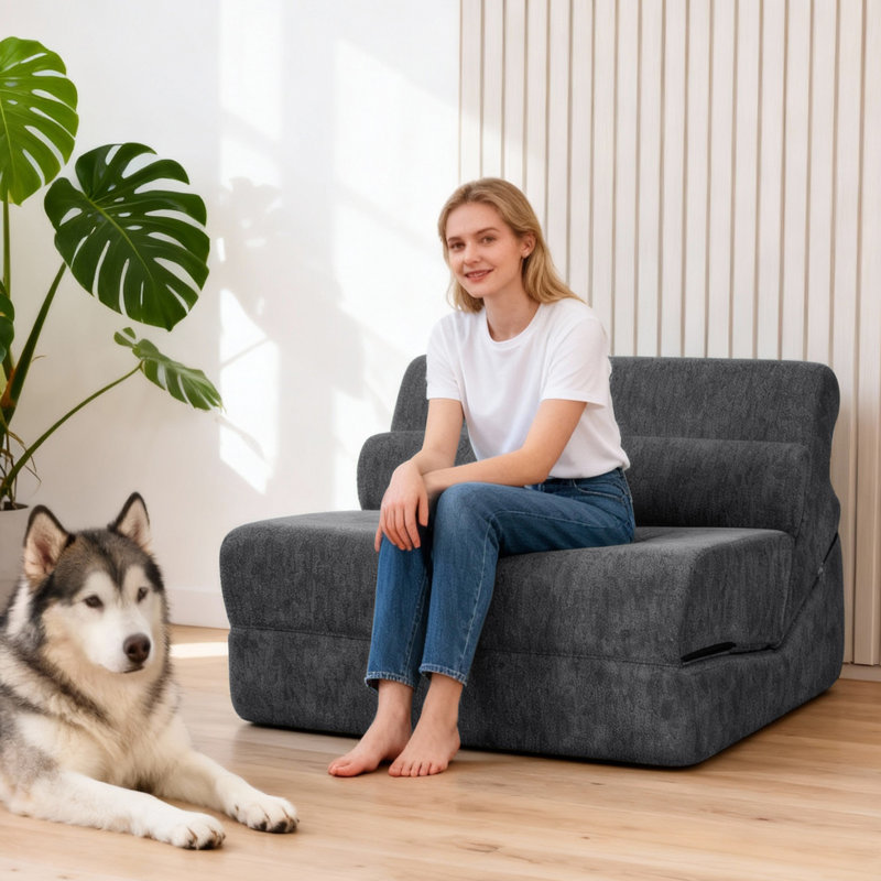 Compressed Sofa Bed - Fold-out Curved Bed Chair One Seater, Grey